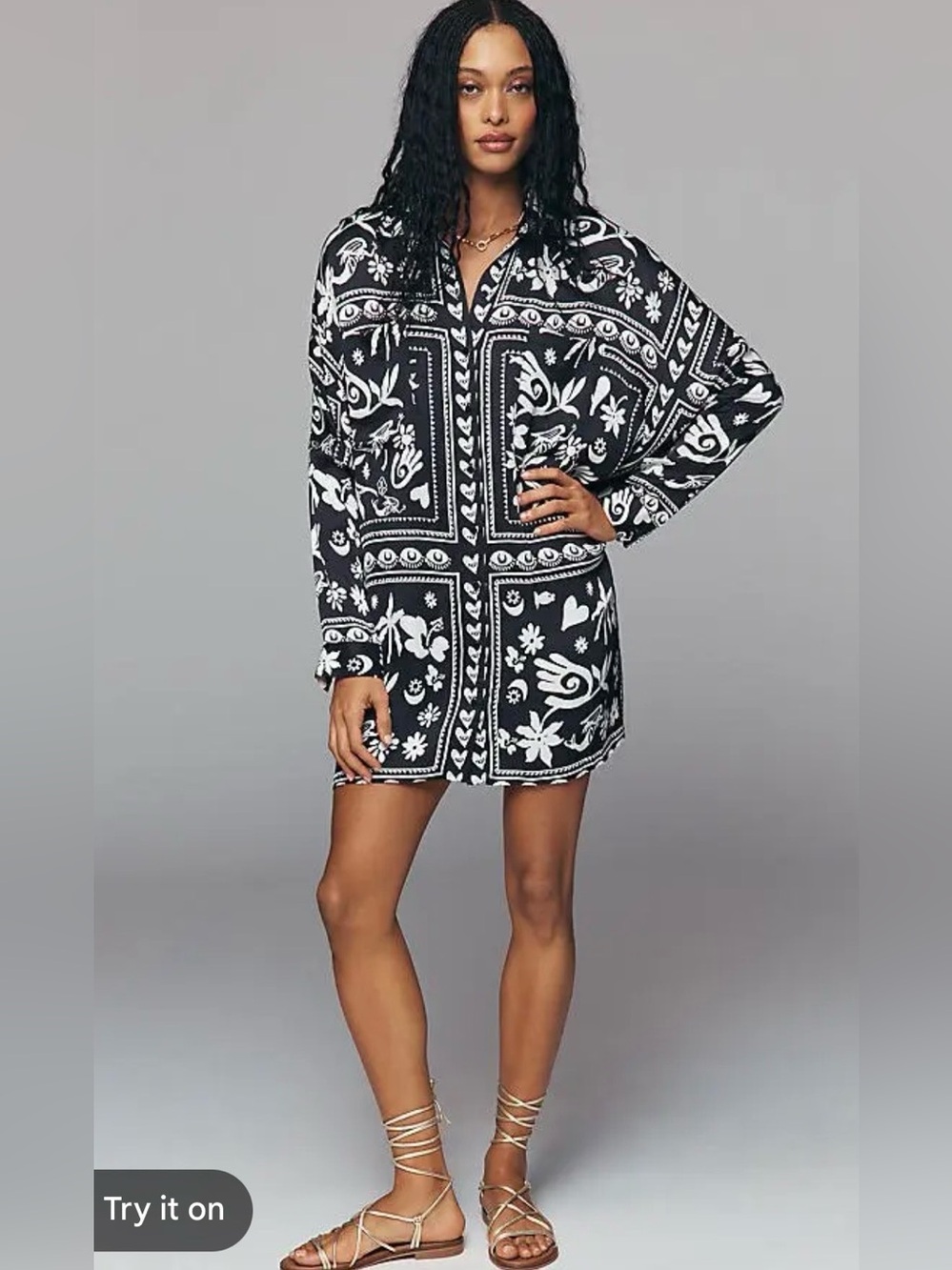 Anthropologie Corey Lynn Calter Long-Sleeve Printed Mini Shirtdress NWT 1X